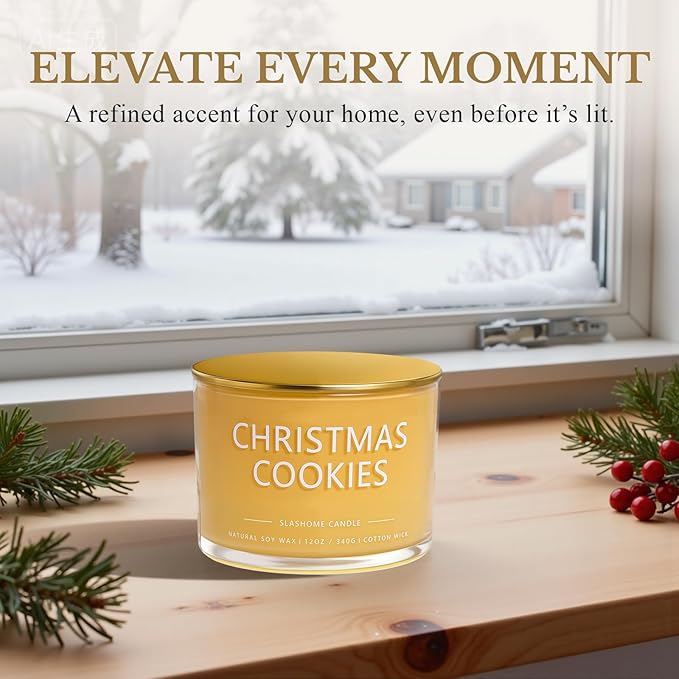 Christmas Cookie Candle, Large 3 Wick 12oz Soy Scented Candle, Luxury Christmas Birthday & Winter Holiday Gift for Women & Men, Long Lasting 60+ Hour Clean Non-Toxic Burn, Elegant Winter Home Decor - Bloomnest