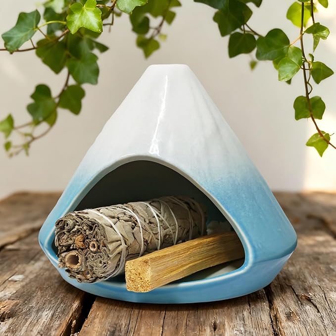 Ceramic Incense Burner, Palo Santo Holder for Palo Santo Sage, Incense Cones Holder, Smudge Bowl with Ash Catcher, Heat Resistant for Yoga, Meditation, Aromatherapy Home Decor Bloomnest