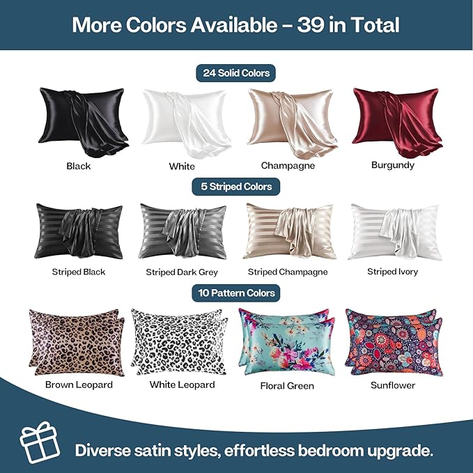MR&HM Satin Pillowcase for Hair and Skin, Silk Satin Pillowcase 2 Pack, Standard Size Pillow Cases Set of 2, Silky Pillow Cover with Envelope Closure (20x26, Teal) - Bloomnest