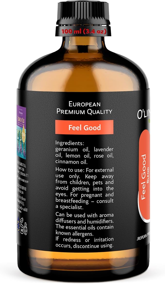 Premium Aromatherapy Essential Oil Feel Good Blend - 3.4 Fl Oz Happy & Relaxing Scent for Diffusers for Home - Relax Essential Oils for Humidifiers with Lavender Rose Lemon Cinnamon Geranium Aroma - Bloomnest
