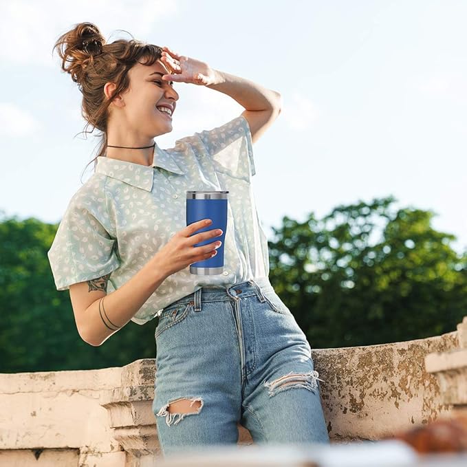 DOMICARE 20oz Tumbler with Lid Stainless Steel Tumblers Bulk, Double Wall Vacuum Insulated Coffee Travel Mug Powder Coated Tumbler, 4 Count (Pack of 1) Dark Blue