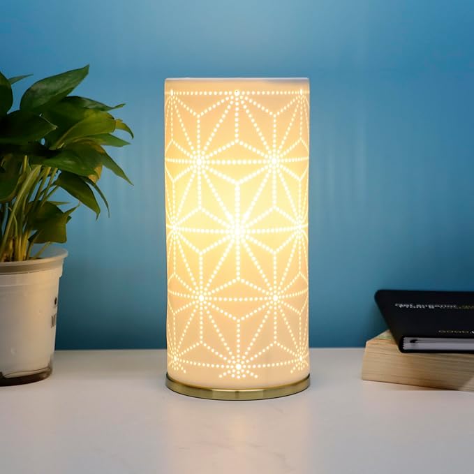 Small Modern Ceramics Bedside Table Lamp, 4.5 x 4.5 x 9.75 Inch White Spider Web Style Nightstand Lamps, Side Table Lamps for Bedroom Living Room Entryway Table Light - Bloomnest