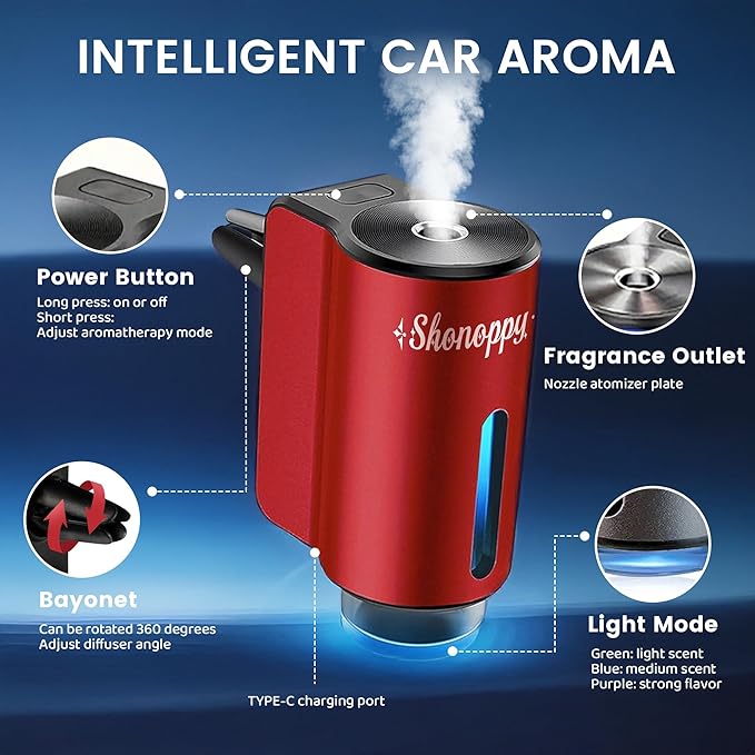 Car Air Freshener Diffuser,Smart Car Aroma Diffuser Air Freshener Spray Automatic with 10PCS Cologne Aromatherapy Oil (red) - Bloomnest