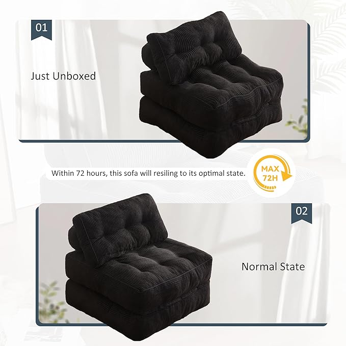 35.4x33.5 Inch Floor Pillow, Large Round Floor Cushion with Removable Washable Cover - Ultra Soft Plush Filling for Adults, Kids, Lounge, Bedroom, Reading Nook, Meditation, Corduroy, Black - Bloomnest