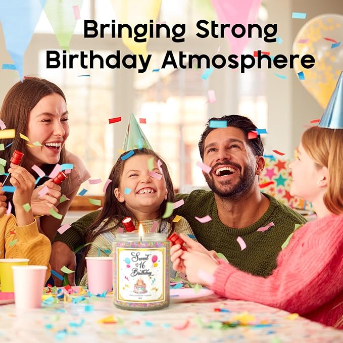 Sweet 16 Birthday Candles for Women - 9 oz Happy Birthday Candle with Vanilla Birthday Cake Scent, Gifts for Women & Men, Friendship Ideas - Bloomnest