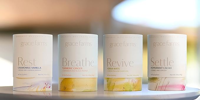Grace Farms REST Wellness Organic Tea Blend (16 Pyramid Sachets) | Sleep and Stress Support For Evening | Chamomile Vanilla Tea with Adaptogenic Herbs and Mushrooms | Fairtrade and Kosher - Bloomnest