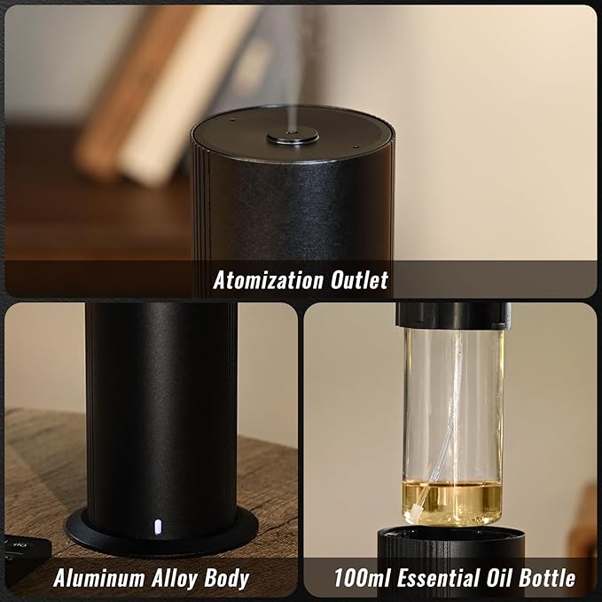 Waterless Essential Oil Diffuser for Home and Commercial Use up to 2000 sq ft, Scent Diffuser for Large Room, Bluetooth Hotel Collection Diffuser with App and Remote Control for Office, 100ml, Black - Bloomnest