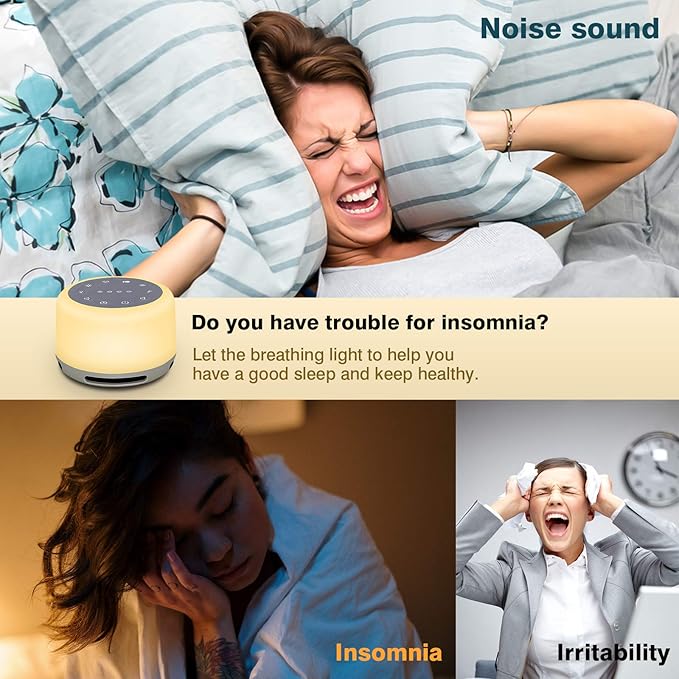 Sleep Sound Machine 24 Natural Soothing Sounds 7 Color Breathing Lights and Night Light with Timer Memory Feature Rechargeable Portable White Noise Machine for Baby Kids Adults - Bloomnest