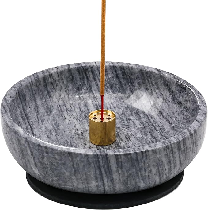 Natural Marble Incense Burner, Stick and Reflux Incense Holder, Handmade Stick Incense Burner, Ideal for Incense Smoking, Incense Burning and Decoration (Extra Large 5.91inGrey) - Bloomnest