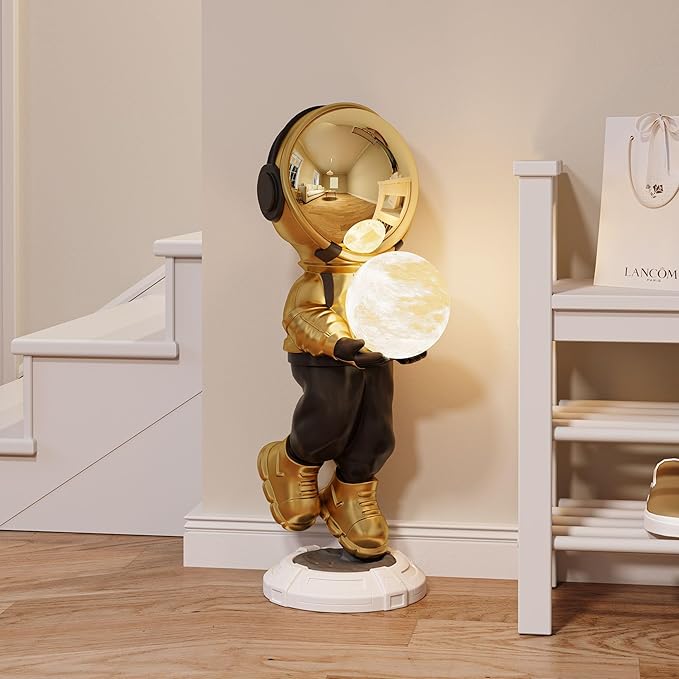 Astronaut Floor Lamp with LED Ball Light, 28.8" Large Space Sculpture Figurine, Modern Resin Astronaut Statue Art Decor for Living Room, Bedroom, Office - Bloomnest