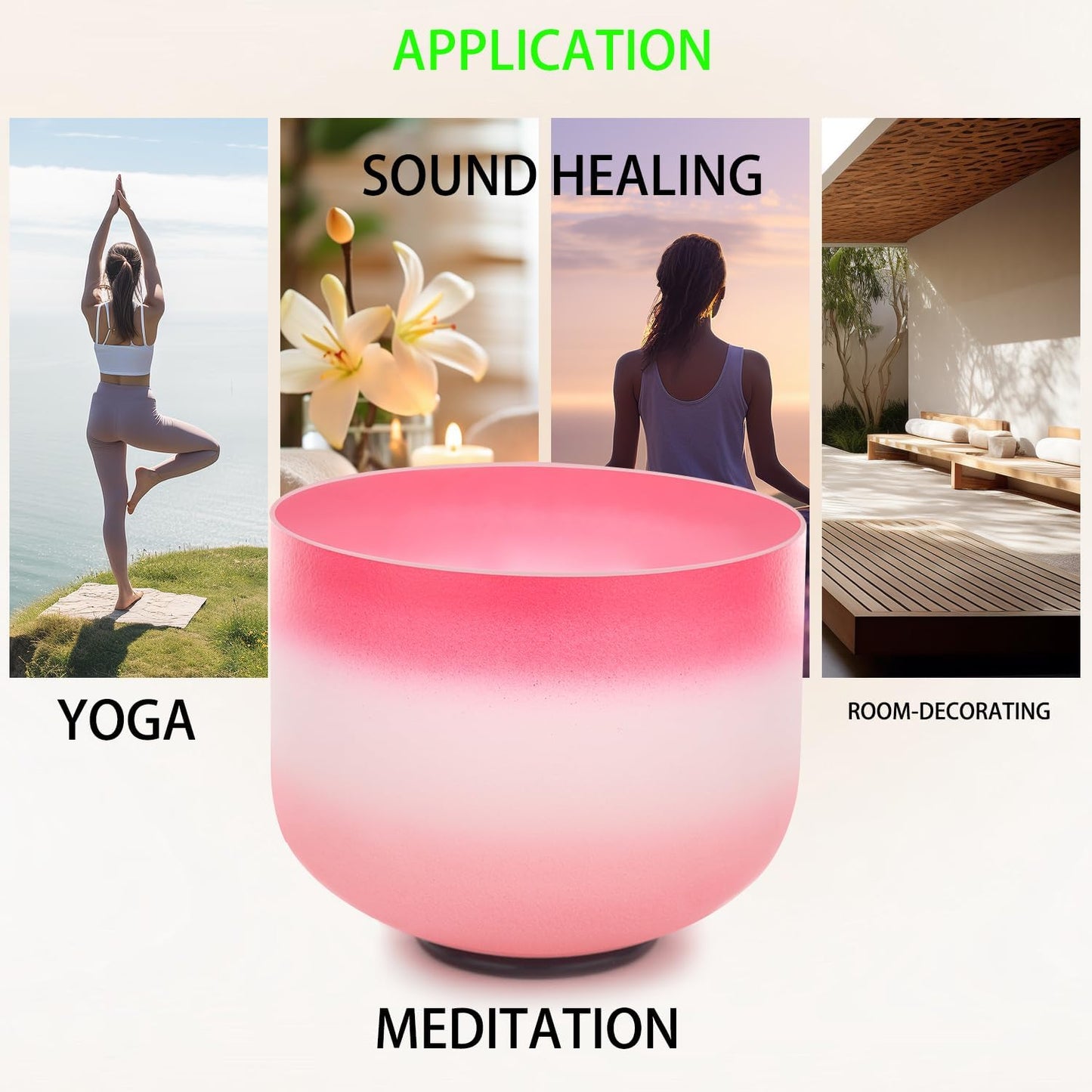 8 inch F Note 432HZ Light Pink Singing Bowl Frosted Quartz Heart Chakra Meditation Sound Healing with Durable Carrying Case Suede Striker O-ring