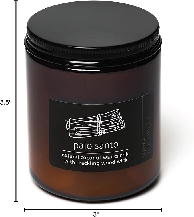 Hemlock Park Crackling Wood Wick Candle Handcrafted with Natural Coconut Wax (Standard 8 oz, Palo Santo) - Bloomnest