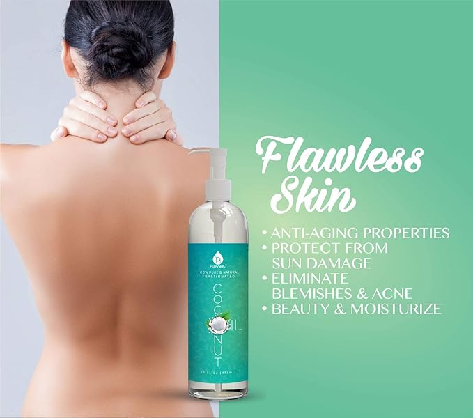 Pursonic Pure Unscented Fractionated Coconut Oil - 16 Oz Multipurpose Oil for Skin, Hair, Body Massage & Makeup Removal - Carrier Oil for Essential Oils and Aromatherapy - Bloomnest