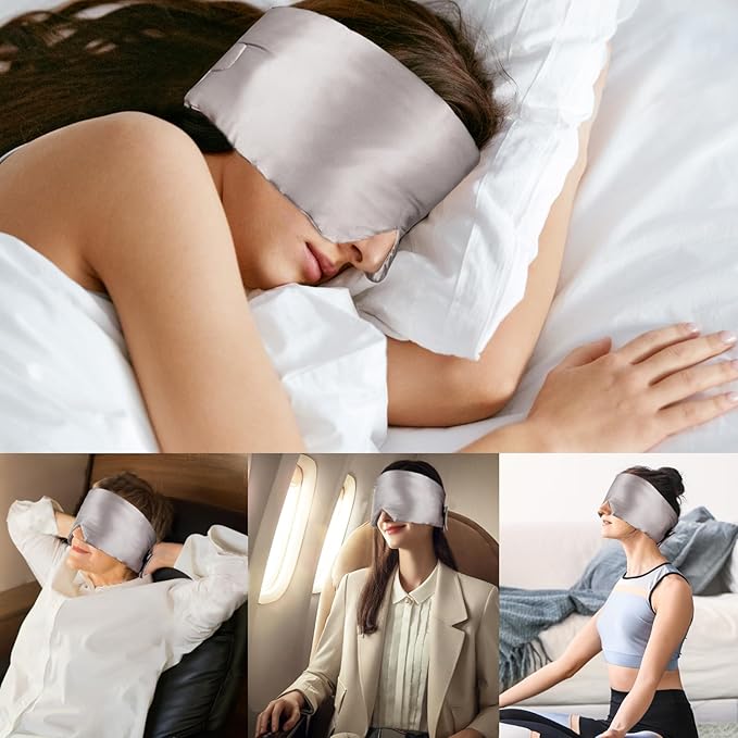 Mulberry Silk Sleep Mask for Women Men, Blackout Eye Mask for Sleeping for Side and Back Sleepers with Adjustable Band, Comfortable Soft Pressureless Eye Cover for Sleeping in Large Size - Bloomnest