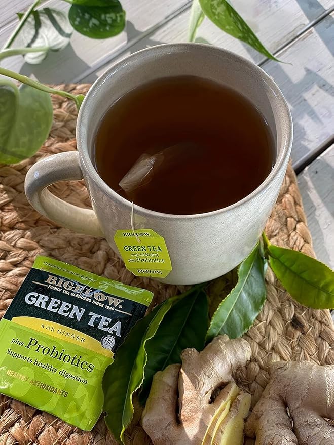 Bigelow Tea Green Tea with Ginger Plus Probiotics, Caffeinated Tea with Ginger, 18 Count Box, (Pack of 6), 108 Total Tea Bags - Bloomnest