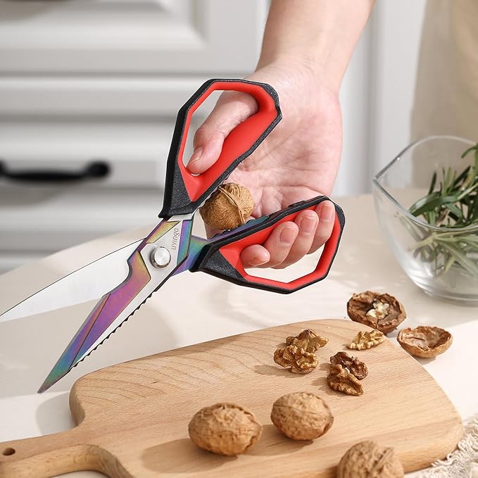 LIVINGO Sharp Kitchen Scissors for Food - Titanium Coated Forged Stainless Steel Heavy Duty Shears All Purpose for Cooking Utility Cutting Poultry Turkey Bone, Meat, Dishwasher Safe, 9 Inches - Bloomnest