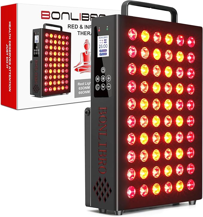 Red Light Therapy Panel, Clinical Grade Dual Chip with Near-Infrared Light 850nm 940nm 660nm 630nm High Power Panel for Pain Relief, Body, Face, Skin Health, Improve Sleep (BN-60) BONLIBRO
