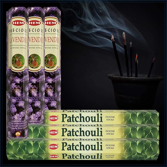 Patchouli Incense Sticks and Precious Lavender Incense Sticks with Incense Holder Bundle for Spiritual Décor and Home Fragrance