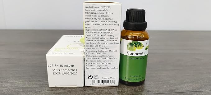 Spearmint 1.01fl.oz Essential Oil, PHATOIL Pure Aromatherapy Oils for Diffuser, Humidifier, Perfect for DIY Soap, Candle, Bath Bombs Making(30ml) - Bloomnest