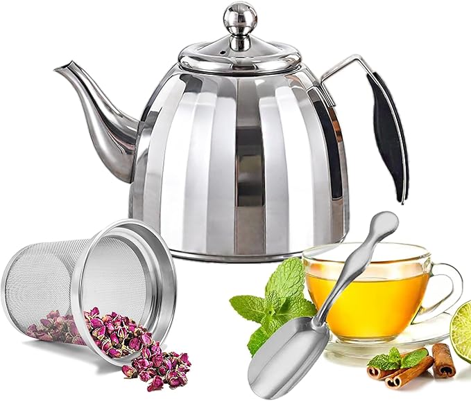 Stainless Steel Tea Pot with Removable Infuser - Loose Leaf Tea Maker, Home & Kitchen Teapot - Medium 50.7oz, Stovetop Safe Teapot for Tea/Coffee, Mirror Finish (1500ml) - Bloomnest