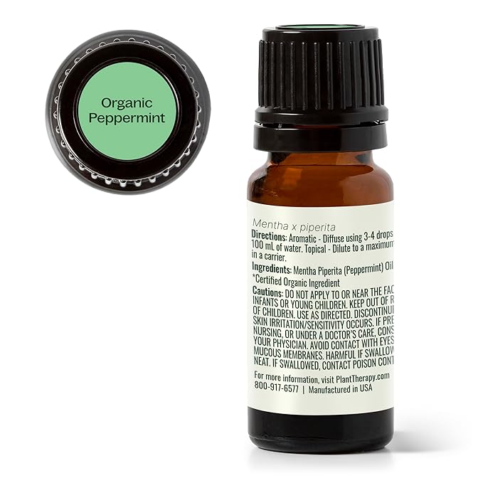 Plant Therapy Organic Peppermint Essential Oil 100% Pure, USDA Certified Organic, Undiluted, Natural Aromatherapy, for Diffuser, Skin, Hair, Therapeutic Grade 10 mL (1/3 oz) - Bloomnest