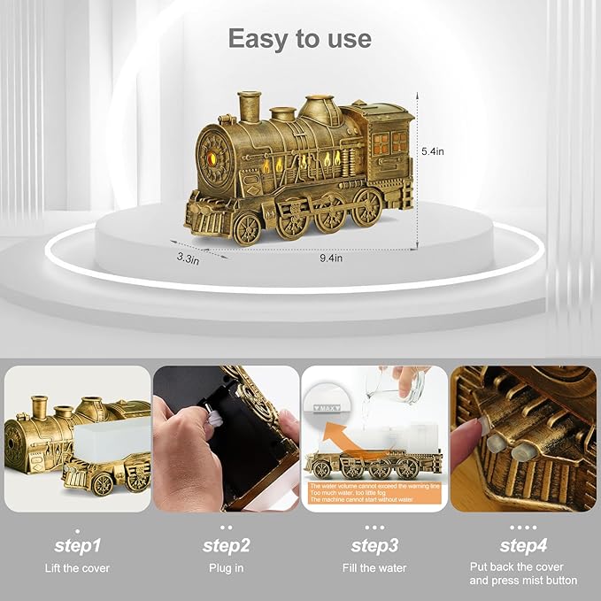 Train Diffuser 300ml, Aromatherapy Diffuser Cool Mist Ultrasonic Aroma Train Diffuser with Remote Control 2 Light 2 Mist Mode Auto Shut-Off for Bedroom Office Hotel(Bronze) - Bloomnest