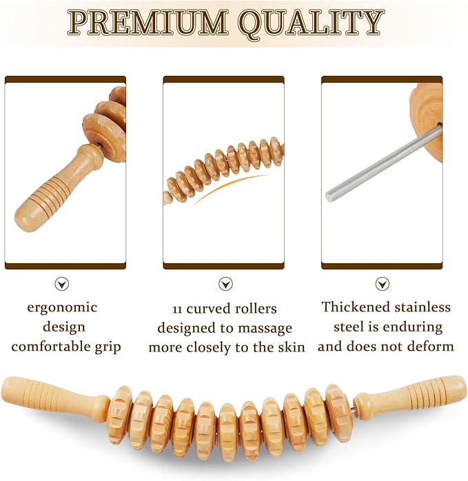 Liitrton Wood Therapy Fasci Massage Tools, Curved Wooden Massage Roller Cellulite Reduction and Muscle Tension (Wood) - Bloomnest