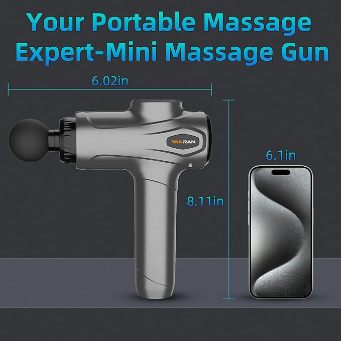 YANRAN Deep Tissue Massage Gun Portable, Percussion Massage Gun with 7 Levels & 6 Massage Heads, Electric Massager for Muscles Pain Relief, Gifts for Men Women Athletes for Sports and Relaxation - Bloomnest