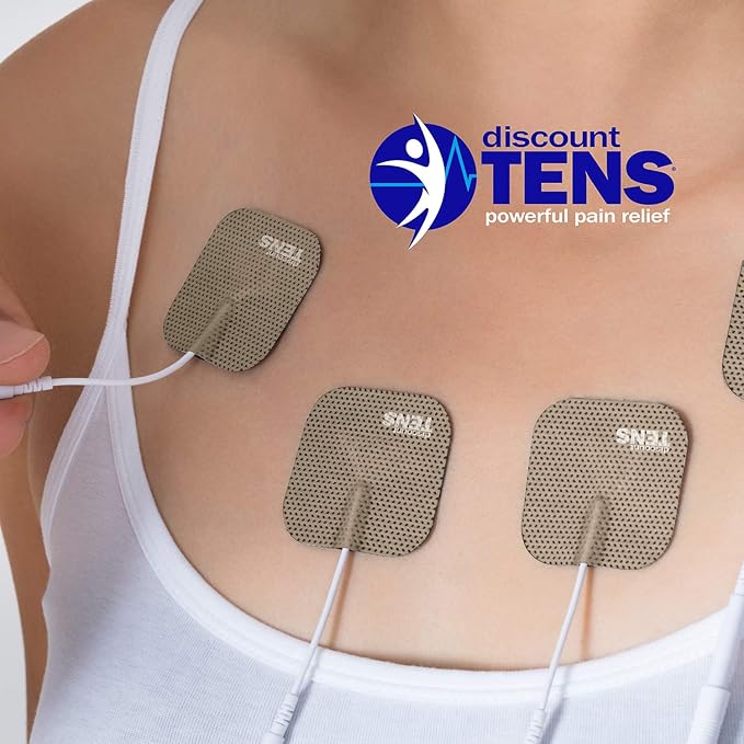 Discount TENS Brand - Premium Replacement Electrodes Compatible with TENS 7000 – 20 Pack (2"x2" Self-Adhesive Wired Pads), Durable Reusable TENS Unit Electrode Pads with 2mm Pin Connector