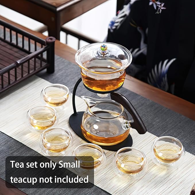 Lazy Kungfu Semi-Automatic Drip Teapot with Infuser, Magnetic Rotating Cover, Heat Resistant Tea Set for Home/Office