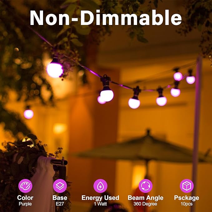 Dark Purple Pink Light Bulbs 1 Watt Low Lumen LED Night Light Bulb 10 Watt Equivalent E26/E27 Medium Base Mood Lighting for Wedding Party Bar Holiday Festival Halloween Christmas Room Decor 10Pack - Bloomnest