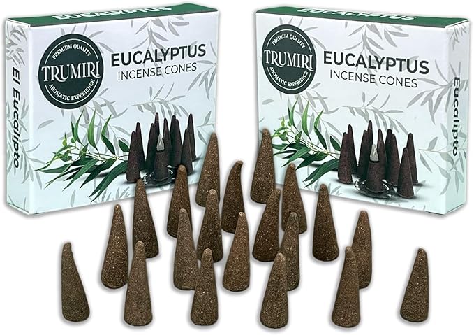 TRUMIRI Eucalyptus Incense Cones - Total 20 Cone Incense - Dual Pack of 10 Insence Cones - Incense Cones Scented - Cone Incense Scents - Insense Cones - Incent Cone TRUMIRI