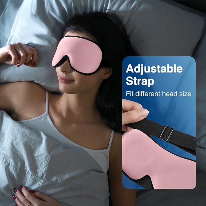 YFONG Weighted Sleep Mask, Women Men 3D Eye Mask Blocking Lights Sleeping Mask (4.2oz/120g), Pressure Relief Night Sleep Eye Mask with Adjustable Strap, Eye Cover Blindfold for Travel Nap Yoga, Pink - Bloomnest