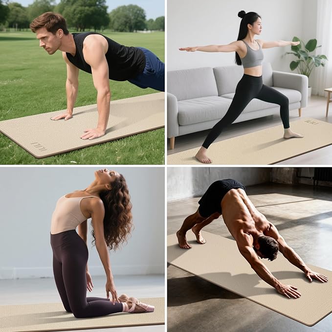 ILILI Yoga Mat 10mm Extra Thick and 193cm Extra Long, 76x28×0.4 Inch, Double Color Non-Slip TPE Material, Easy Carrying with Strap, Ideal for Yoga, Pilates, Floor Exercise, Home and Outdoor Use, Eco Friendly - Bloomnest