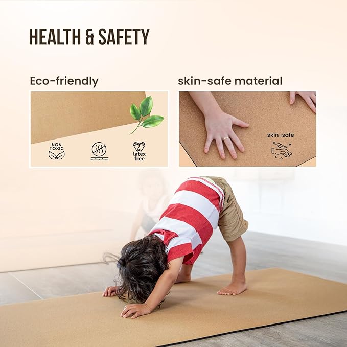 MHW - Live Well Thick Non-Slip Yoga Mats for Home Workout – Eco-Friendly Cork & TPE Yoga Mats | Extra Wide, Long, Foldable, Odorless Exercise Mats with Strap & Bag – Travel-Friendly & Portable