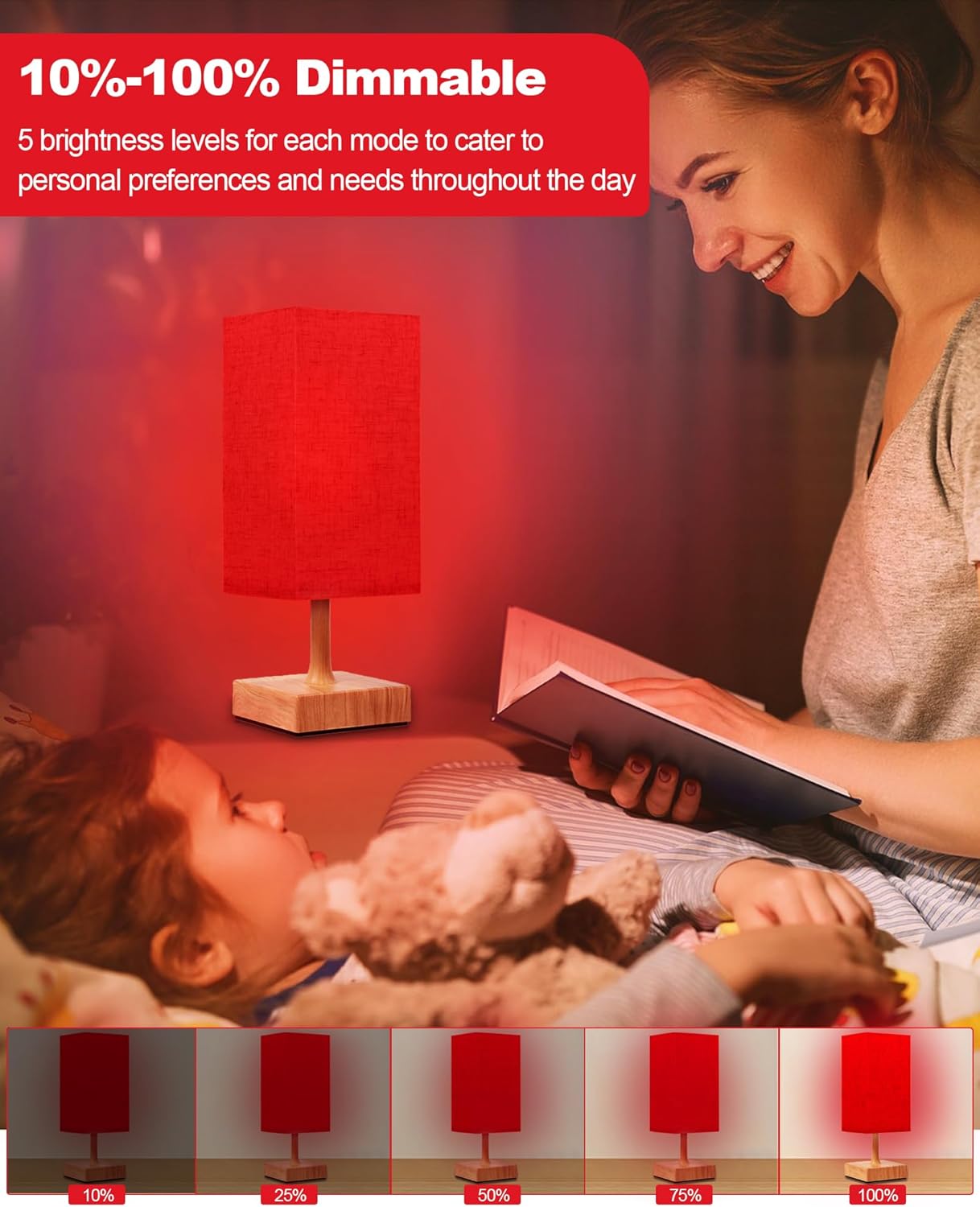 Red Light Night Light Lamp for Sleep, 670nm Red Nightlight Desk Lamp for Bedroom with Multi-Color and Brightness Options Remote Control USB Charging Elegant Design