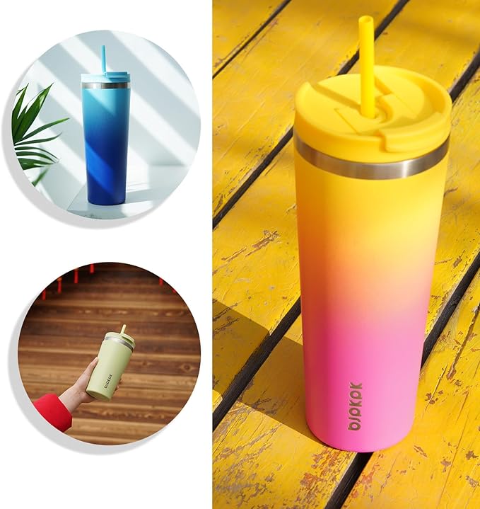 BJPKPK 26oz Insulated Tumbler With lid And Straw Stainless Steel Tumblers Travel Coffee Mug Reusable Thermal Cup,Black Leopard - Bloomnest