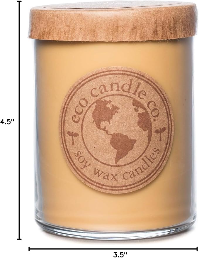 ECO CANDLE CO. Recycled Candle, Caramel Rum Cake, 18 oz. Double Wick - Scents of Caramel, Rum, Maple, Almond, Pear, & Vanilla - 100% Soy Wax, No Lead, Kraft Paper Label & Lid, Hand Poured - Bloomnest