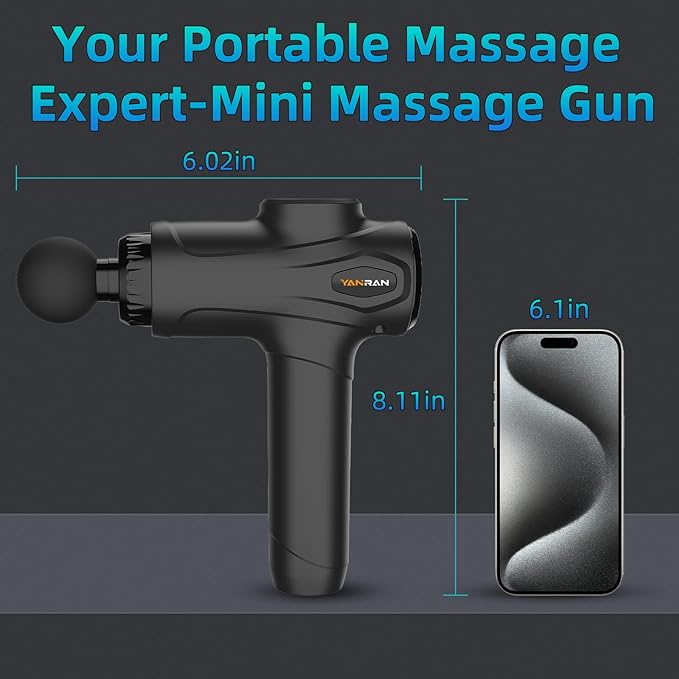 YANRAN Deep Tissue Massage Gun Portable, Percussion Massage Gun with 7 Levels & 6 Massage Heads, Electric Massager for Muscles Pain Relief, Gifts for Men Women Athletes for Sports and Relaxation - Bloomnest