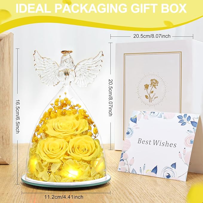 Valentines Day Gifts for Her Women Preserved Flower Rose, Forever Eternal Fresh Flowers in Glass Angel Figurines Flowers for Delivery Prime for Grandma Mom Sister Her Wife on Mothers Day Birthday - Bloomnest