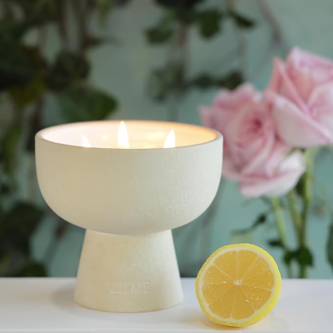 New BLUEME Wellness Candle Wax Refill, Contains Essential Oil, Sustainable, Hand Finished, Hand Poured, Premium, Luxury Ceramic, Natural Cotton Wick (12oz, Ivy & Rose) - Bloomnest