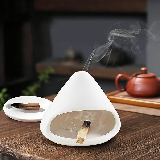 Set of 2 Palo Santo Holder Ceramic Sage Incense Burner Ash Catcher Meditation, Zen, Yoga Decor for Christmas Housewarming(White) - Bloomnest
