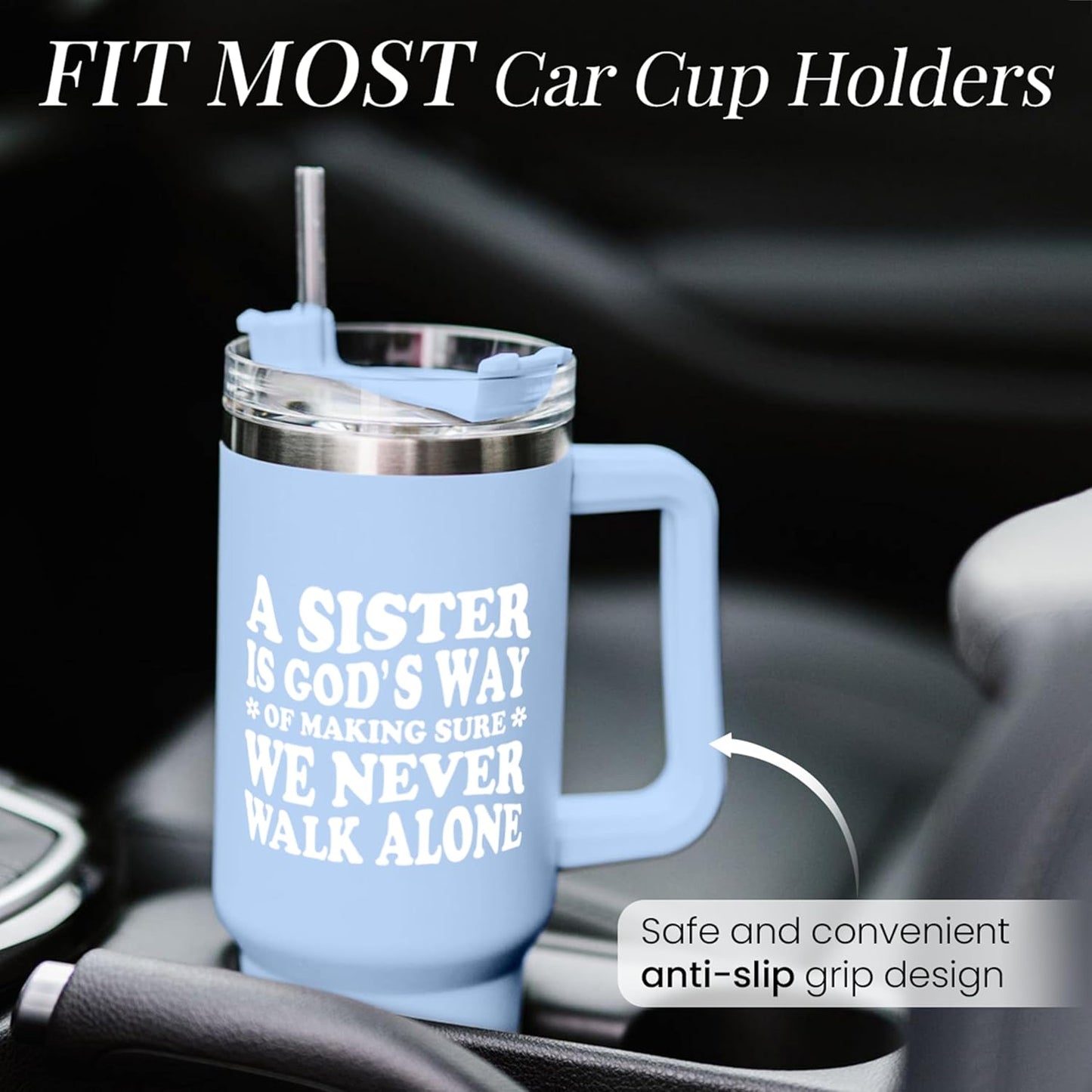 SANDJEST Sisters Gifts from Sister - Tumbler 40oz Stainless Steel Insulated with Handle and Straw Christmas Birthday Friendship Gifts for Soul Sister BFF Bestie Best Friends