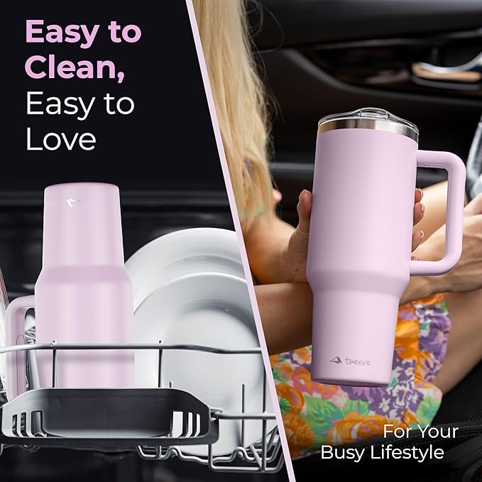 40 oz Tumbler With Handle and Straw Made of Stainless Steel - Double Wall Vacuum Insulated Tumbler With Lid - Sweat Proof Easy Grip, BPA-Free, Dishwasher Safe Tumbler (Orchid) - Bloomnest
