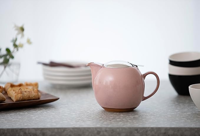 Zero Japan Bee House Round Teapot - Ceramic Teapot with Removable Lid & Stainless Steel Infuser for Loose Tea - Tea Pot for Two - Sakura Pink (24 oz) - Bloomnest