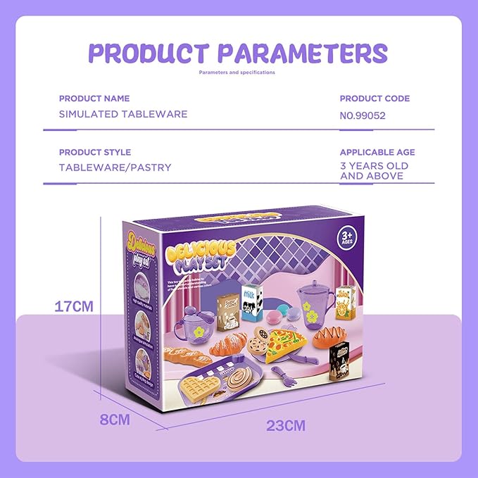 Tea Party Set for Little Girls, Pretend Dessert Food Set for Kids Age 3 4 5 6 7 8 9, Kids Kitchen Pretend Play Dessert Set for Girls Princess Boys (Purple) - Bloomnest