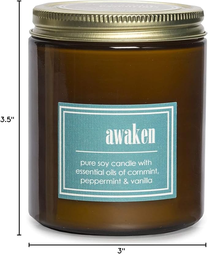 ECO CANDLE CO. Essentials Candle, Awaken, 8 oz. - Scents of Cornmint, Peppermint, & Vanilla - 100% Soy Wax, No Lead, Hand Poured, Phthalate Free, Made from Midwest Grown Soybeans, All Natural Wicks - Bloomnest