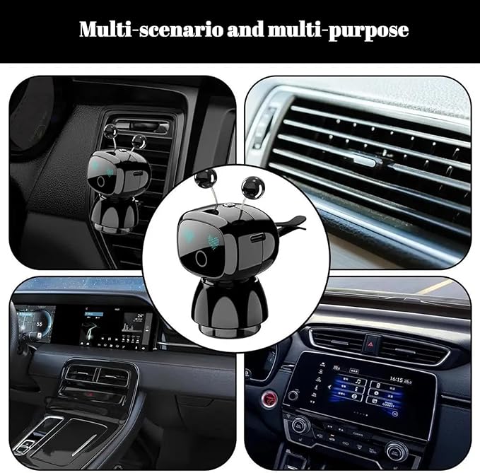 Robot Intelligent Aromatherapy Machine, Smart Cute Robot Car Air Freshener, Fine Spray/Fillable/Four-Gear Adjustment/Vibration Sensing/On-Off/Large Capacity Long-Lasting Fragrance/V3 (Black, Cologne) - Bloomnest
