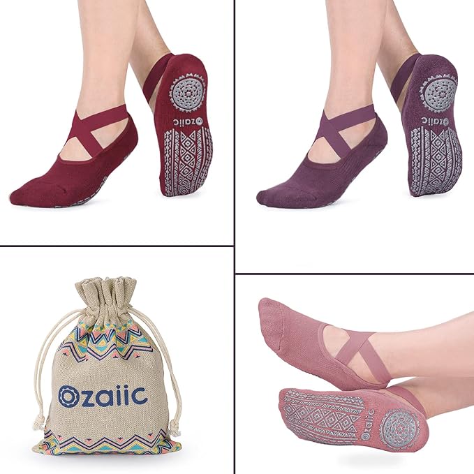 Ozaiic Pilates Socks for Women Non Slip Grip, Yoga Socks with Grippers for Barre, Hospital, Ballet, Dance, Barefoot Workout - Bloomnest