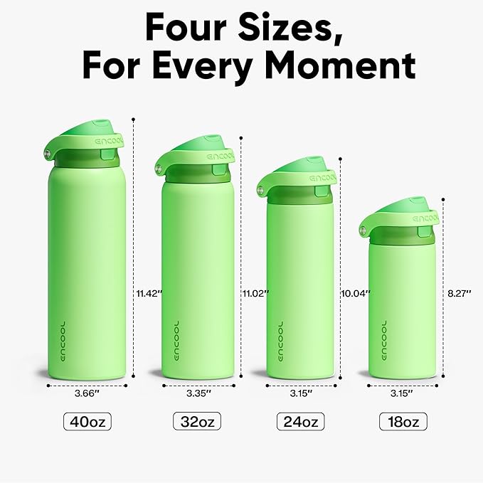 ENCOOL Leakproof Insulated Water Bottle with Straw Dual-Sip Water Bottle Bag-Safe Design for Work, Commute & Gym – Keeps Drinks Cold All Day, 18 oz, Algae Green ENCOOL